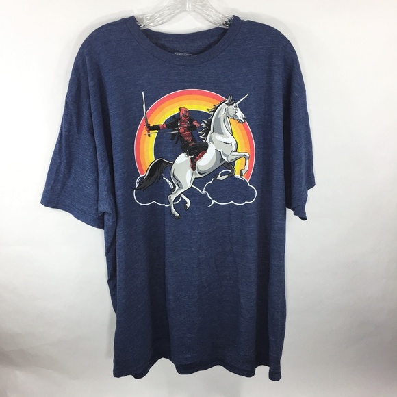Marvel Other - Marvel Mens Deadpool Riding A Unicorn On A Rainbow